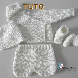 TUTO tu-402 3 tailles Préma à Naissance ou Reborn fiche tricot bébé Explication brassière bloomer bonnet et chaussons layette tricot bb image 1