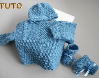 TUTO TU-029 – 1m PDF baby knitting complete blue set, baby knitting, baby knitting, layette, baby knitting sheet, bb