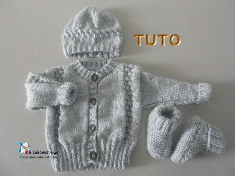 TUTO tu-422 3 sizes on the same pdf baby knitting sheet, Explanations Cardigan hat booties tutorial knitting pattern image 9