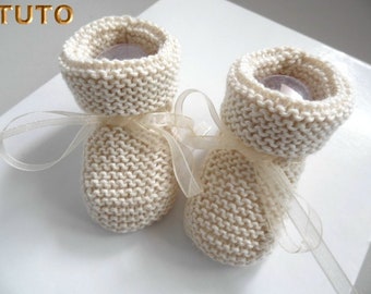TUTO TU-007 – Explications des chaussons naissance bébé tricotés main tutoriel tricot bb avec photos en téléchargement numérique pdf