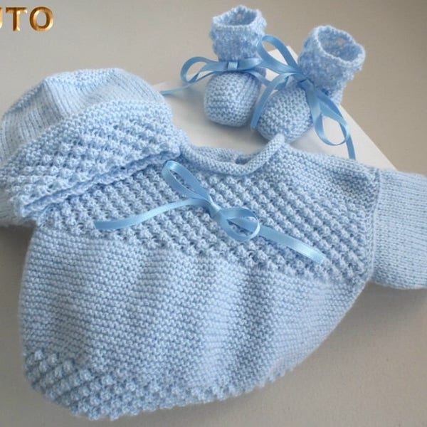 TUTO TU-017- 6m PDF baby knitting set astrakhan blue or gray, baby knitting, baby knitting, baby layette, baby knitting sheet, explanations