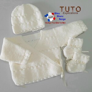 TUTORIAL tu-403 – 3 sizes on the same pdf - Birth to 6 months - baby knitting pattern, explanations for bra, hat and booties tutorial
