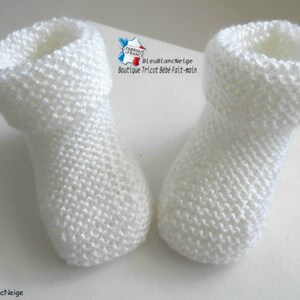 Chaussons bébé Naissance tricot bebe laine calinou blanc lait mixte fille ou garçon tricotés tout mousse à revers mousse sur COMMANDE image 4