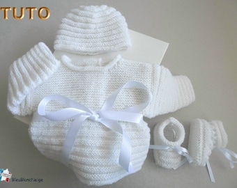 TUTO tu-407 – 3 tailles sur le même pdf - fiche tricot bébé , Explications brassière Godron bonnet et chaussons tutoriel