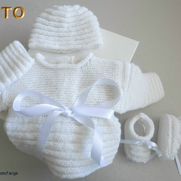 TUTORIAL tu-407 – 3 sizes on the same pdf - baby knitting sheet, Explanations Godron bra, hat and slippers tutorial