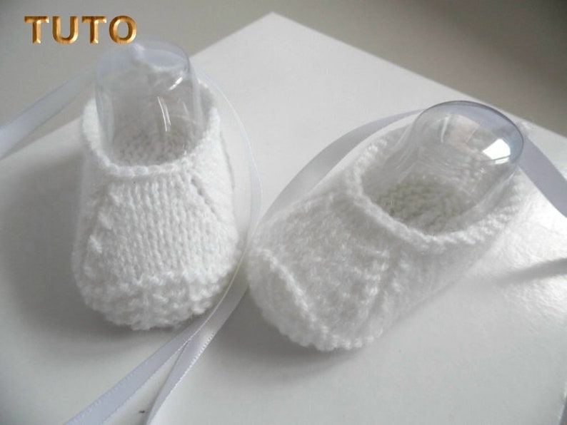 TUTORIAL TU-002 Explanations of hand-knitted baby girl ballerina slippers bb N-1m knitting tutorial in digital pdf download image 2