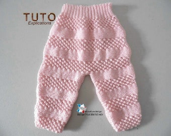 TUTORIAL tu-419 – 5 sizes on the same pdf - baby knitting sheet, Explanations Moss pattern pants and astrakhan Calinou tutorial