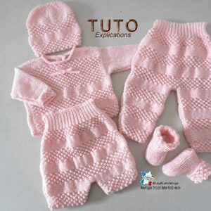 TUTORIAL tu-147 1 month baby knitting sheet, explanations bra bloomer pants hat and slippers baby layette handmade knit image 10