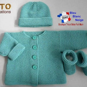 TUTORIAL tu-070 - 1 month baby cardigan katia wool, hat booties, download instructions, baby knitting, knitting pattern only in French
