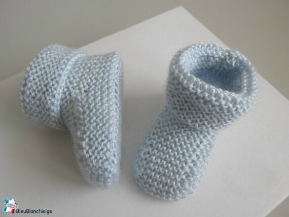 3 Month Old Slippers In Azur Blue Calinou Wool For Mixed Baby Etsy