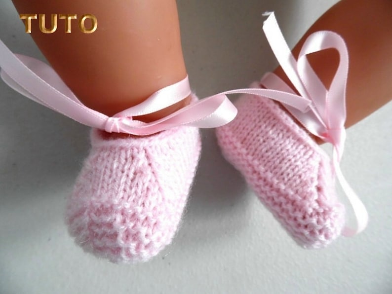 TUTORIAL TU-002 Explanations of hand-knitted baby girl ballerina slippers bb N-1m knitting tutorial in digital pdf download image 5