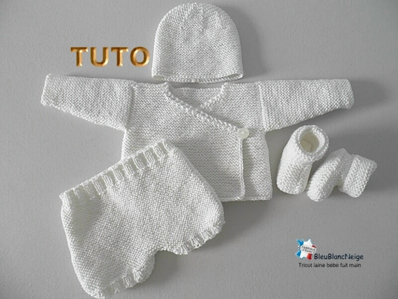 TUTO tu-402 3 tailles Préma à Naissance ou Reborn fiche tricot bébé Explication brassière bloomer bonnet et chaussons layette tricot bb image 10