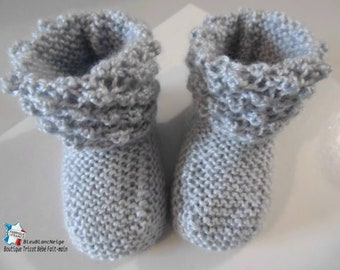 Baby slippers 3 months Comet Gray Calinou mixed baby knitted foam knitted astrakhan cuffed layette bb model on ORDER