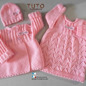 TUTO tu-146 6 months baby knitting sheet, baby knitting explanations, coat or jacket dress and baby hat handmade knit baby clothes image 1