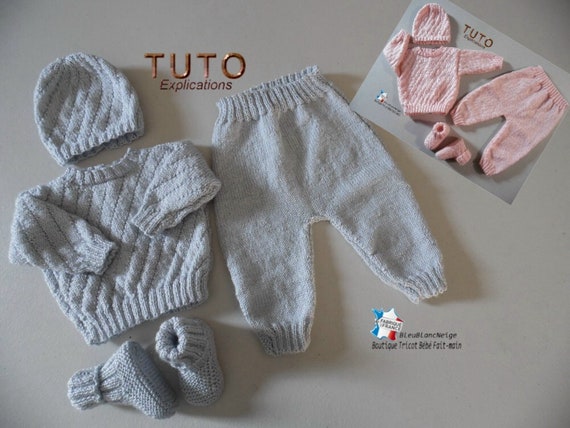 TUTO tu-152 Naissance fiche tricot bébé , Explication Brassière, Pantalon,  Bonnet et Chaussons, modèle à tricoter, layette bb -  France
