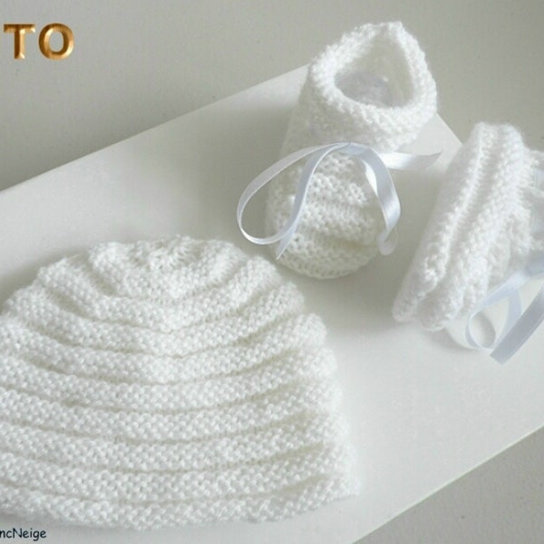 TUTORIAL tu-412 – 3 tallas en un mismo pdf - hoja para tejer baby duo Godron Origin, Explicaciones para tejer canastilla modelo gorro y pantuflas