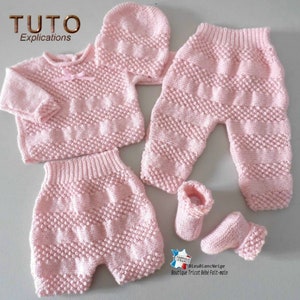 TUTORIAL tu-147 1 month baby knitting sheet, explanations bra bloomer pants hat and slippers baby layette handmade knit image 1