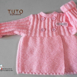 TUTO tu-146 6 months baby knitting sheet, baby knitting explanations, coat or jacket dress and baby hat handmade knit baby clothes image 3