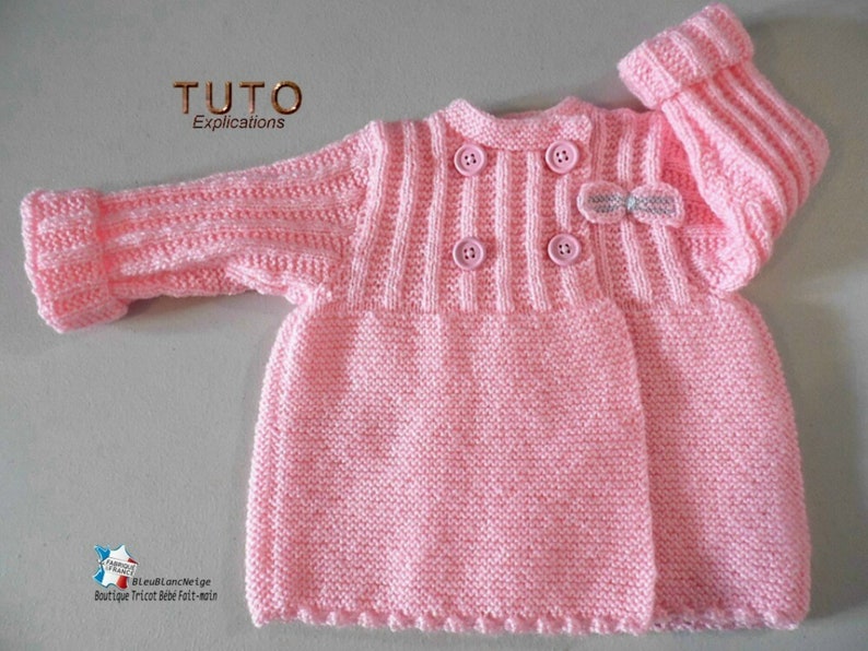 TUTO tu-146 6 months baby knitting sheet, baby knitting explanations, coat or jacket dress and baby hat handmade knit baby clothes image 3