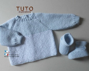 TUTO tu-439 –4 tailles sur le même pdf – Tricot bb, modèle layette a tricoter patron en PDF explications