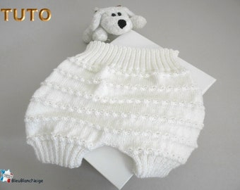 TUTO tu-400 - 6 sizes on the same pdf - Birth to 12 months - baby knitting sheet, Explanations bloomer short bb tutorial