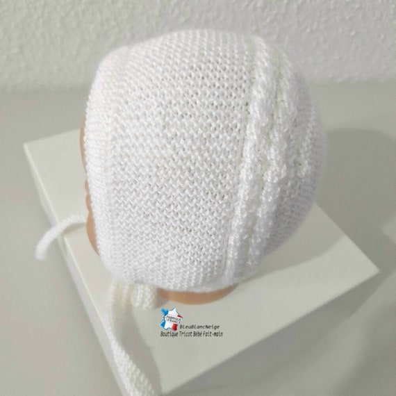 BIRTH Bonnet or Baby Hat Hand knitted CALINO MILK Baby Knit