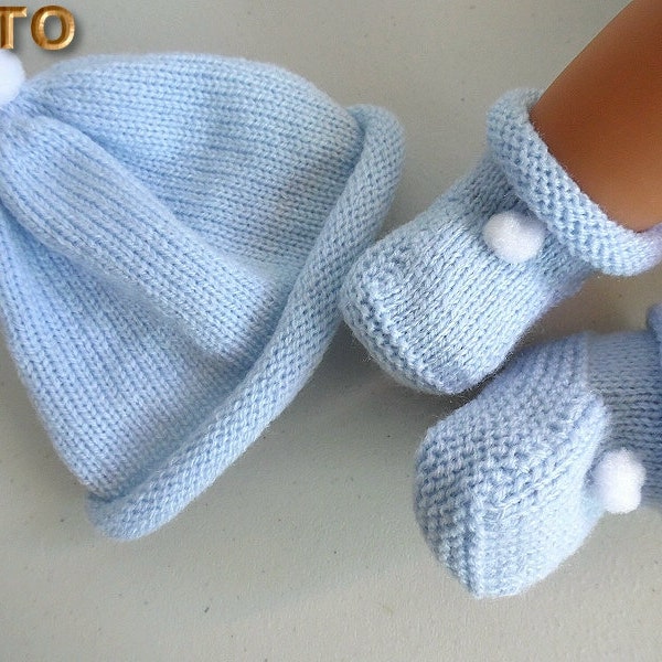 TUTO TU-005- 3 tailles - Bonnet et chaussons bébé, explications pdf en téléchargement numérique, création unique tricot bébé fait main bb
