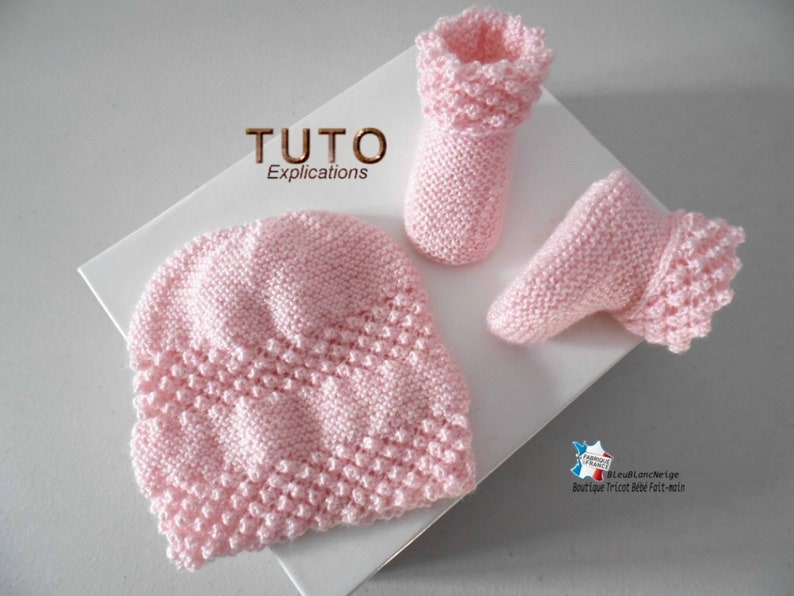 TUTORIAL tu-147 1 month baby knitting sheet, explanations bra bloomer pants hat and slippers baby layette handmade knit image 5