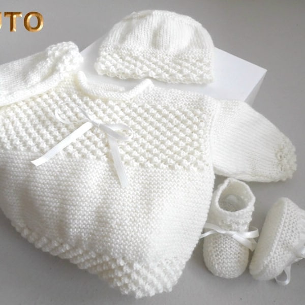 TUTO TU-037 - Birth PDF baby knitting light ecru astrakhan set, baby knitting, baby knitting, baby layette, baby knitting sheet, bra