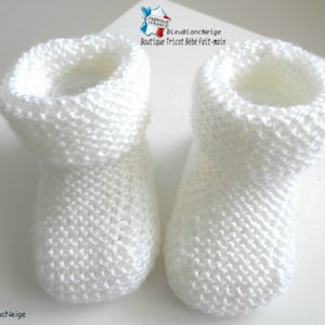 Chaussons bébé Naissance tricot bebe laine calinou blanc lait mixte fille ou garçon tricotés tout mousse à revers mousse sur COMMANDE image 1