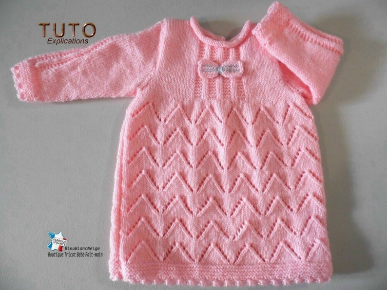 TUTO tu-146 6 months baby knitting sheet, baby knitting explanations, coat or jacket dress and baby hat handmade knit baby clothes image 2