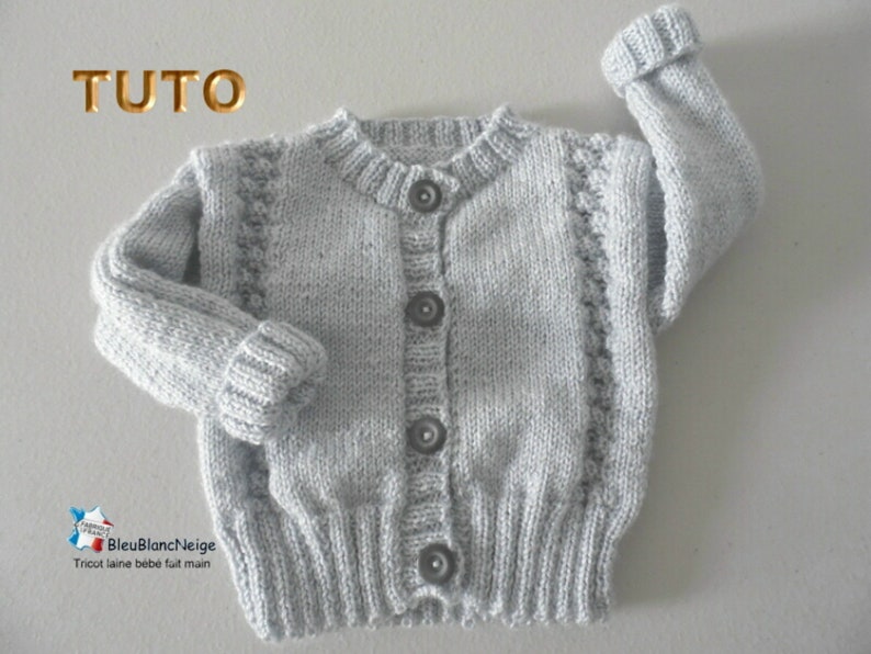TUTO tu-422 3 sizes on the same pdf baby knitting sheet, Explanations Cardigan hat booties tutorial knitting pattern image 3