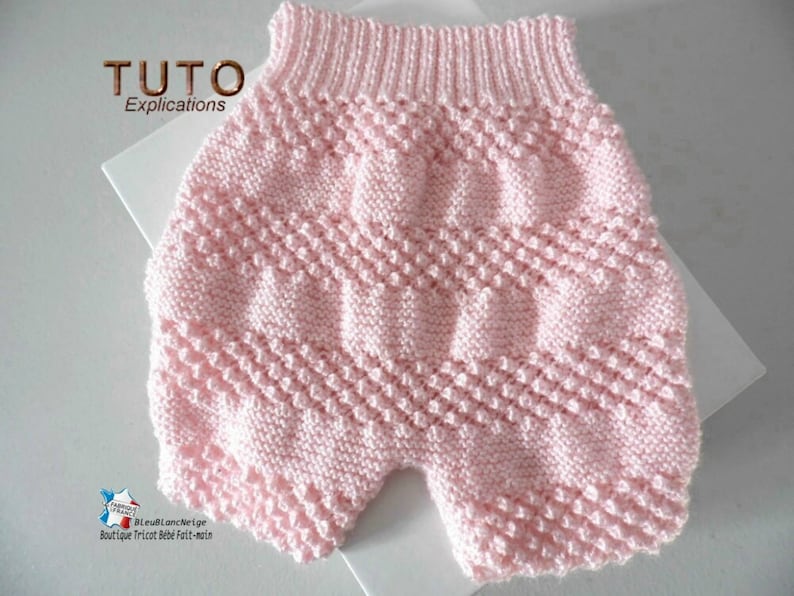 TUTORIAL tu-147 1 month baby knitting sheet, explanations bra bloomer pants hat and slippers baby layette handmade knit image 4