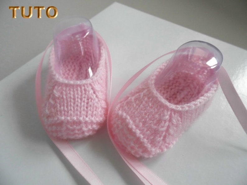 TUTORIAL TU-002 Explanations of hand-knitted baby girl ballerina slippers bb N-1m knitting tutorial in digital pdf download image 3