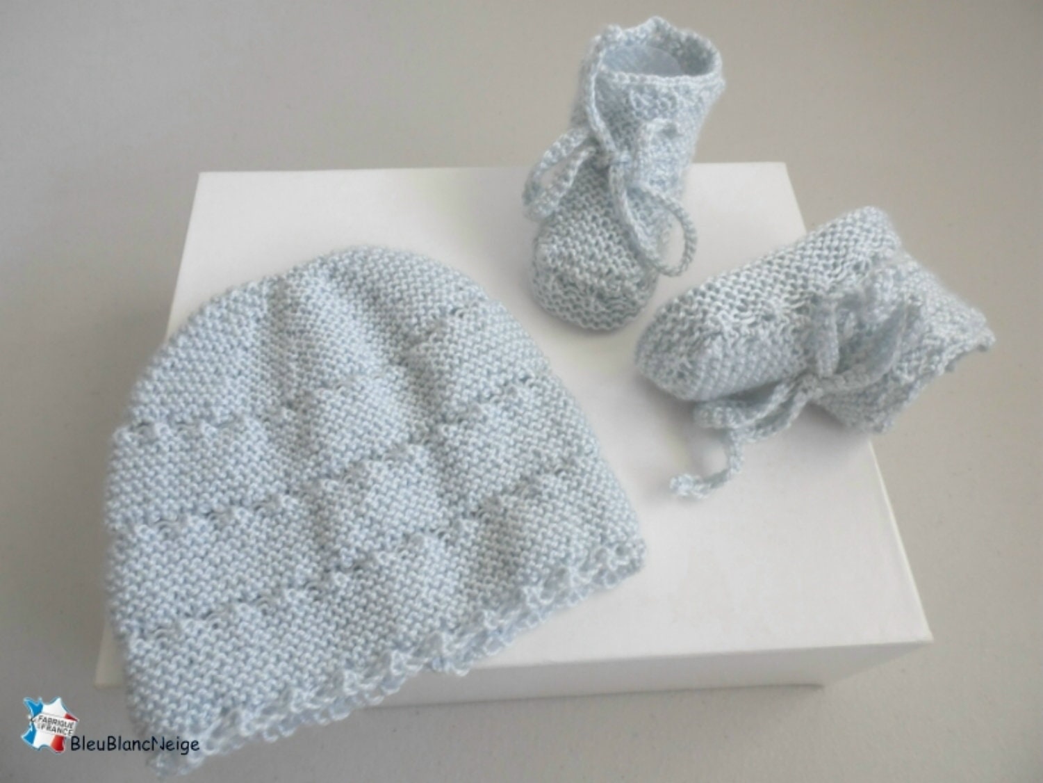 Bonnet And Slippers 1 Month Old Wool Azur Calinou Striped Etsy