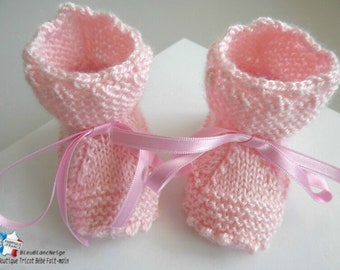 Chaussons bébé 3 mois bb calinou Rose à crans avec liseré haut astra  tricot bebe mixte fille tricot bebe chausson bbSUR COMMANDE