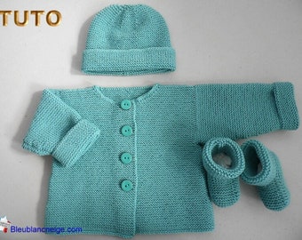 TUTORIAL tu-070-1m-PDF-katia wool baby cardigan, slippers hat, download explanations, baby knitting, baby knitting, sheet, layette