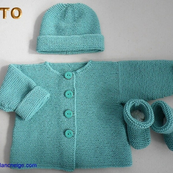 TUTORIEL tu-070-1m-PDF-cardigan bebe laine katia, bonnet chaussons, explications téléchargement, tricot bb, tricot bebe, fiche, layette