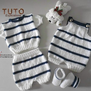 TUTORIAL tu-119 – 1 month - baby knitting sheet, Explanation Bra, Jumpsuit overalls, bloomers, slippers, knitting pattern, baby layette