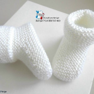 Chaussons bébé Naissance tricot bebe laine calinou blanc lait mixte fille ou garçon tricotés tout mousse à revers mousse sur COMMANDE image 2