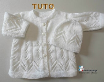 TUTO tu-109 – 6mois - fiche tricot bébé, EXPLICATIONS tricot bb,manteau, bonnet, tutoriel, téléchargement numérique, in french