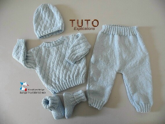 Tuto tu-152 – naissance - fiche tricot bébé , explication brassière,  pantalon, bonnet et chaussons, modèle à tricoter, layette bb - Un grand  marché