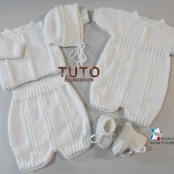 TUTO tu-156 - Naissance – explications ensemble Brassière, Combi-bloomer, Bloomer,  Béguin et chaussons, modèle tricot bb fiche tricot bebe