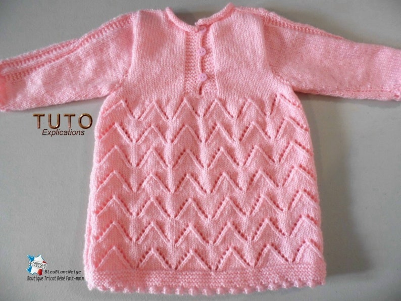 TUTO tu-146 6 months baby knitting sheet, baby knitting explanations, coat or jacket dress and baby hat handmade knit baby clothes image 6