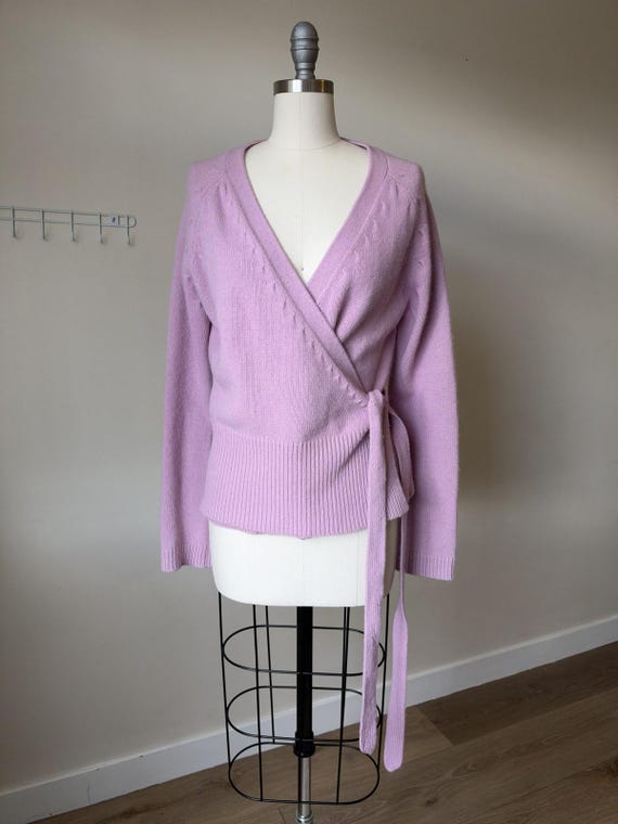 Vintage Ann Taylor Y2K / Early 2000s Lavender Wrap Cardigan Sweater | Size Large | Wool | Women's Clothing