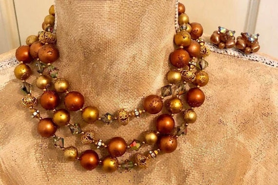 Vintage Deauville Three-Strand Beaded Choker and … - image 2