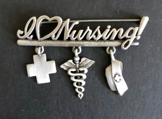 Vintage Signed JJ  I (Heart) Nursing!~Dangling Ch… - image 1
