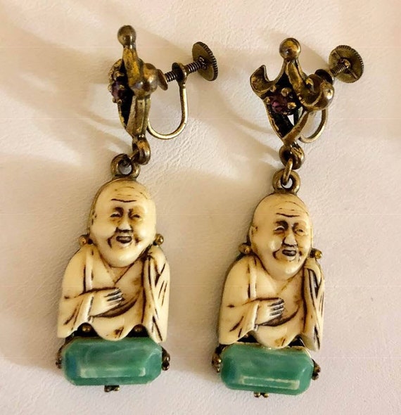 Vintage SELRO Style Buddha Earrings - image 3