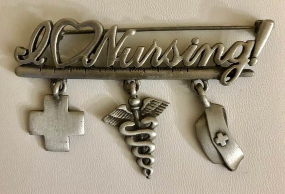 Vintage Signed JJ  I (Heart) Nursing!~Dangling Ch… - image 3