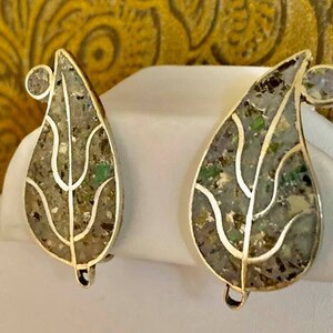 Vintage Sterling Silver and Inlay Color Stone Earrings                     422